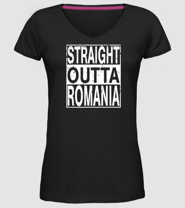 România straight outta model negru pe tricou