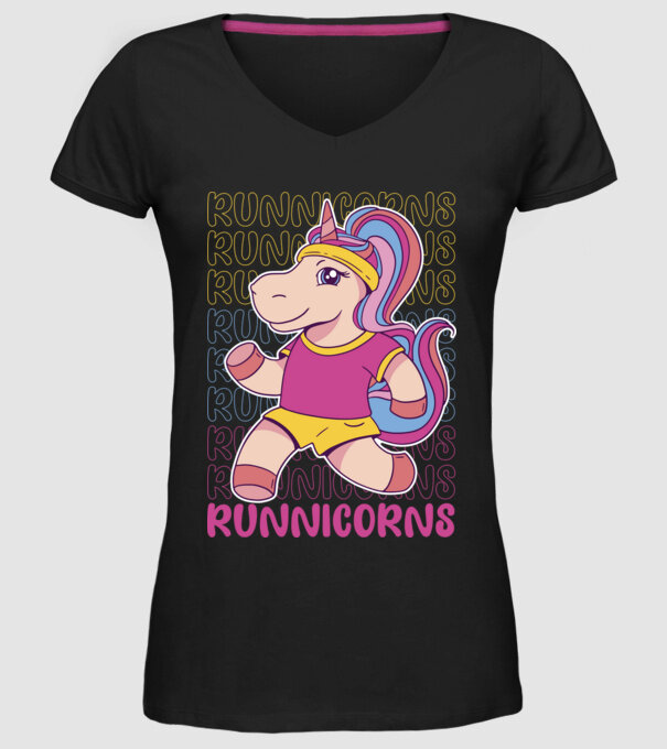 Runnicorns model negru pe tricou