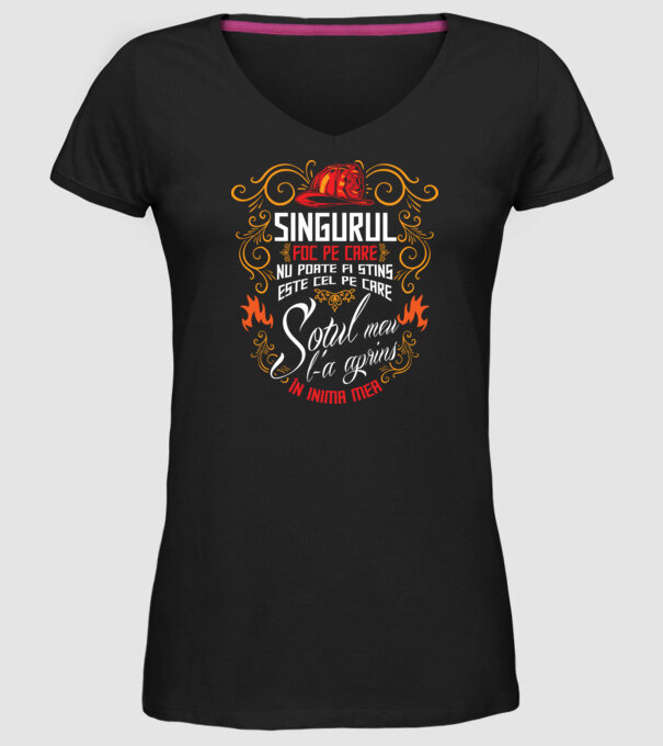 Pompier în inima mea model negru pe tricou