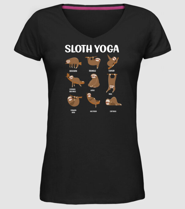 Sloth yoga model negru pe tricou