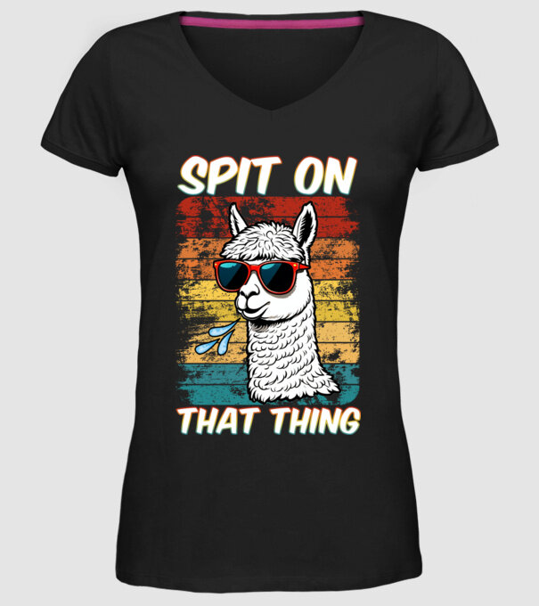 Spit on that thing llama rainbow Hawk Tuah model negru pe tricou