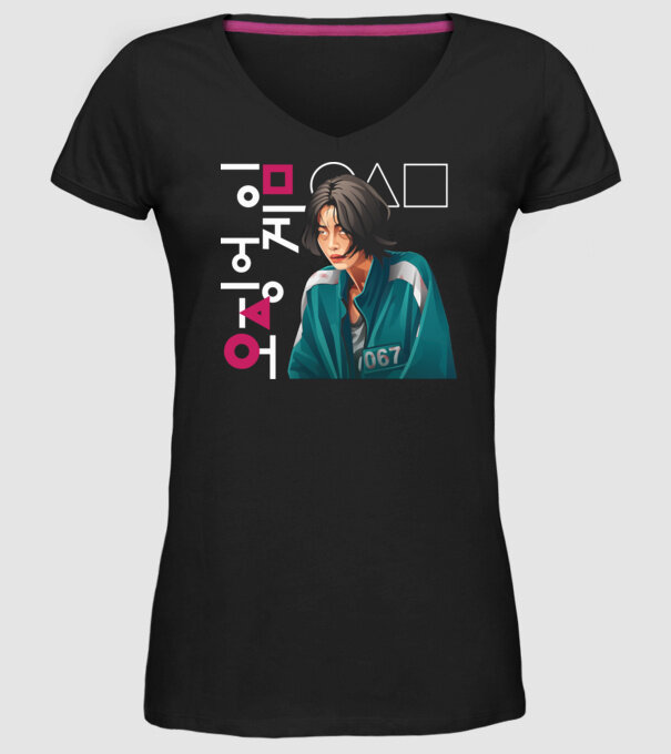 squid game player 067 model negru pe tricou