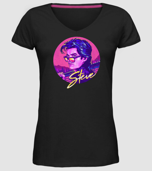steve neon stranger things model negru pe tricou