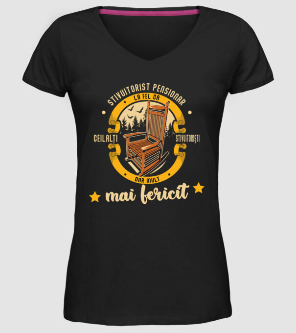 STIVUITORIST pensionar - la fel ca ceilalți stivuitoriști, dar mult mai fericit model negru pe tricou