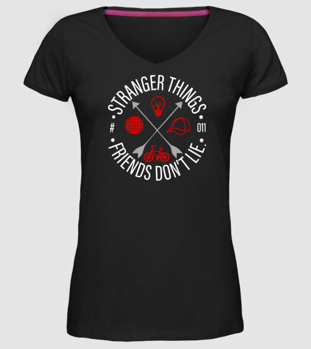 stranger things friends dont lie model negru pe tricou