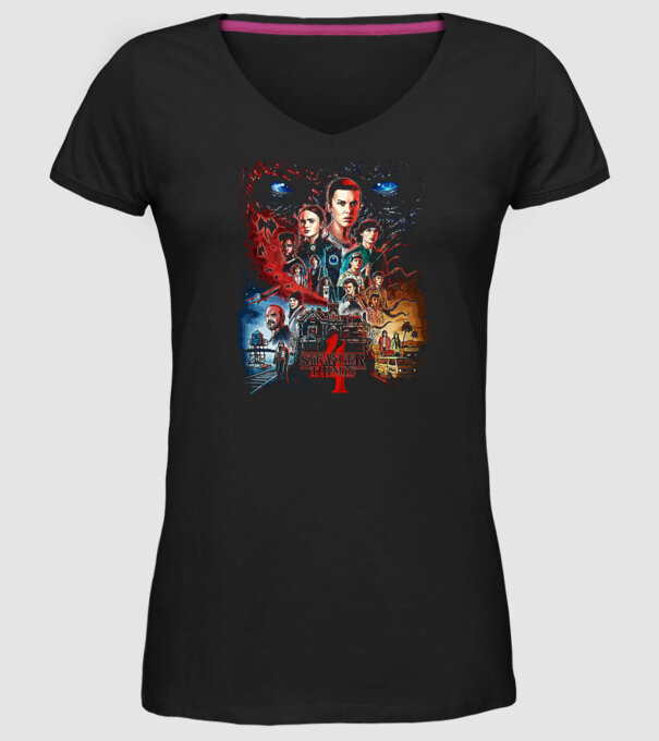 stranger things poster model negru pe tricou