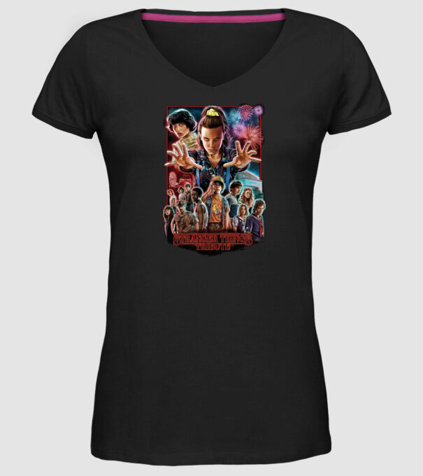 stranger things tribute poster model negru pe tricou