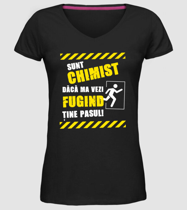 Sunt chimist, dacă mă vezi fugind, ține pasul! model negru pe tricou