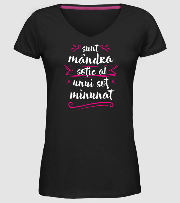 Sunt mândra soție a unui soț minunat model negru pe tricou