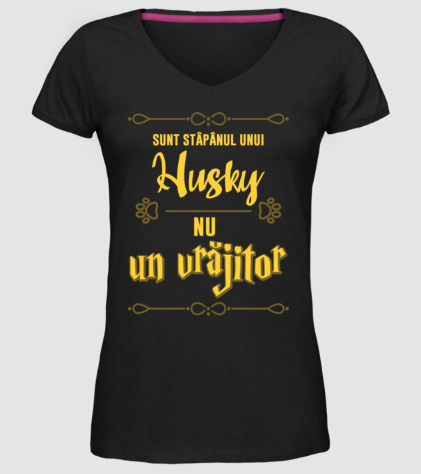 sunt stăpânul unui husky, nu un vrăjitor model negru pe tricou