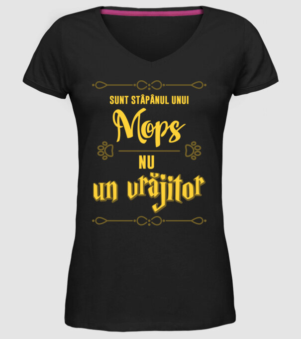 sunt stăpânul unui mops, nu un vrăjitor model negru pe tricou