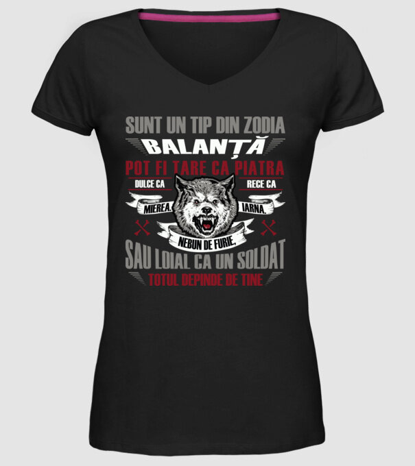 Sunt un tip din zodia Balanță model negru pe tricou