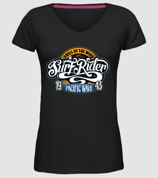 Surf Rider model negru pe tricou