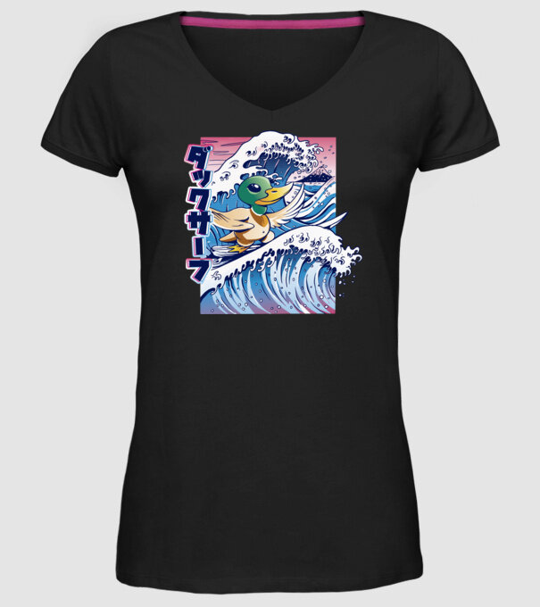Surfer Duck model negru pe tricou