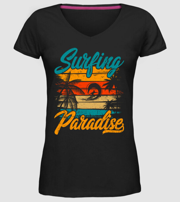 Surfing Paradise model negru pe tricou