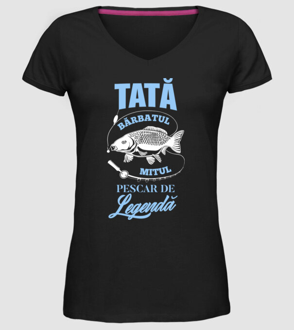tată - bărbatul, mitul, pescar de legendă model negru pe tricou