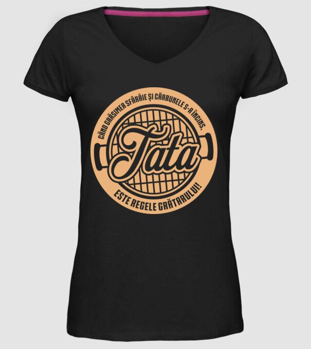 Când grăsimea sfârâie și cărbunele s-a încins, tata este regele grătarului! model negru pe tricou