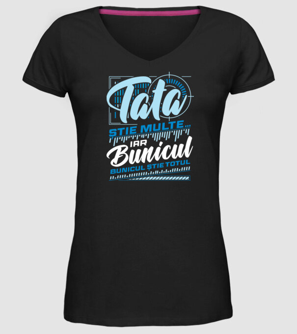 Tata știe multe iar bunicul știe totul model negru pe tricou