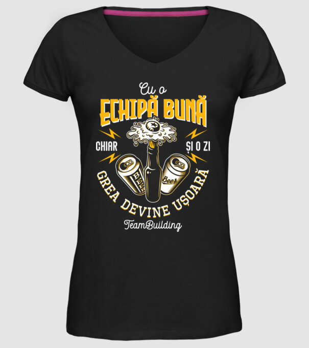 Cu o echipă bună, chiar și o zi grea devine ușoară - team building model negru pe tricou