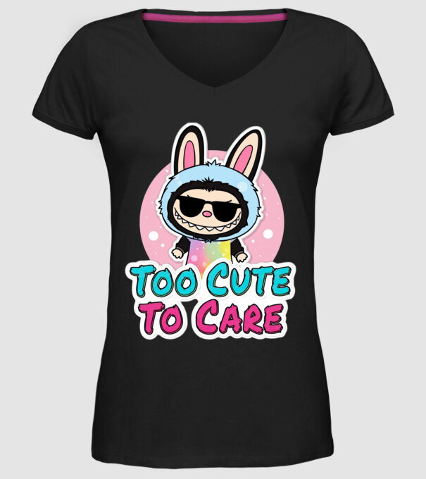 Too cute to care model negru pe tricou