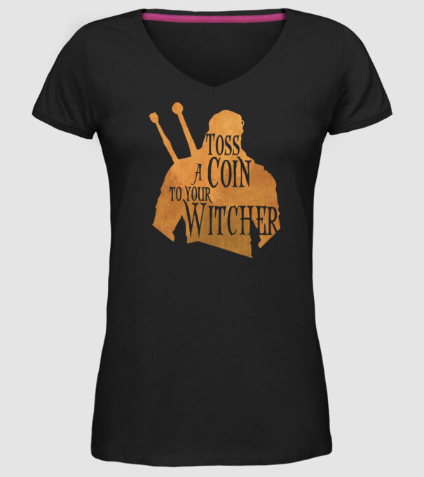 Toss a Coin to your Witcher model negru pe tricou