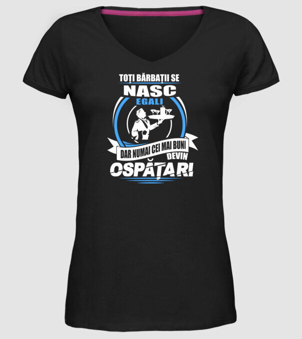 Toți bărbații se nasc egali ospătari model negru pe tricou