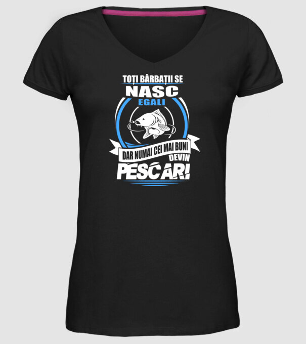 Toți bărbații se nasc egali pescari model negru pe tricou