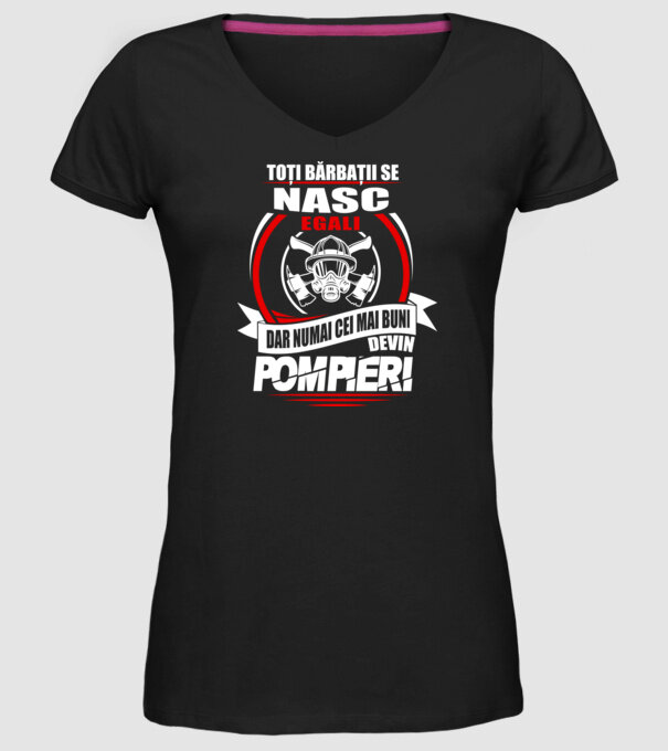 Toți bărbații se nasc egali pompieri model negru pe tricou