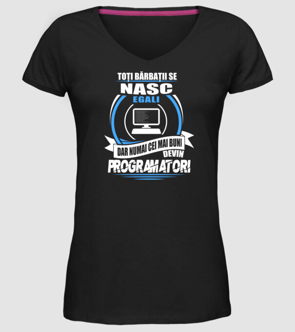 Toți bărbații se nasc egali programatori model negru pe tricou