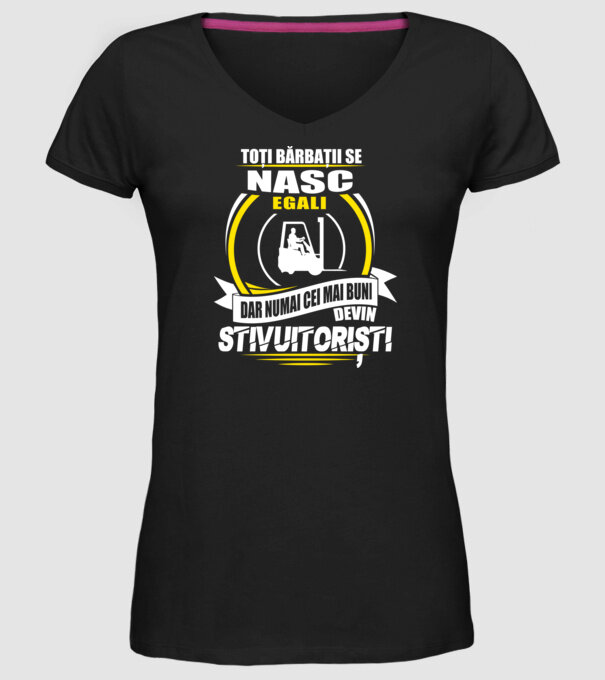 Toți bărbații se nasc egali stivuitoriști model negru pe tricou