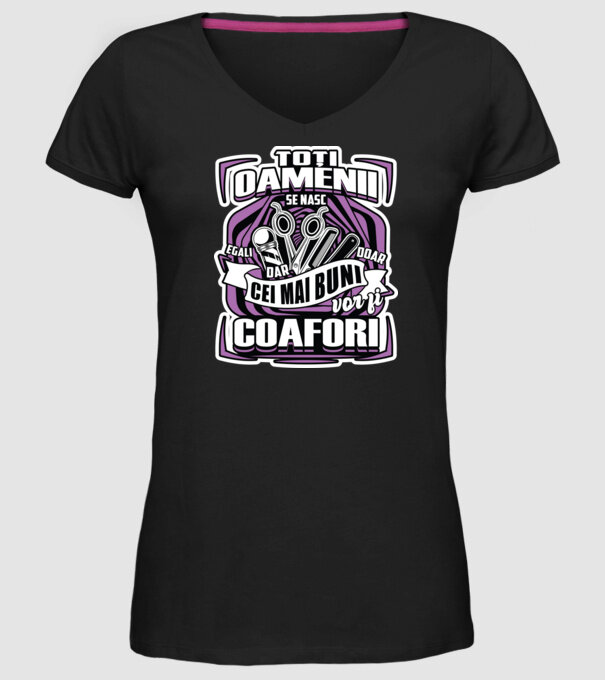 Toți oamenii coafori model negru pe tricou