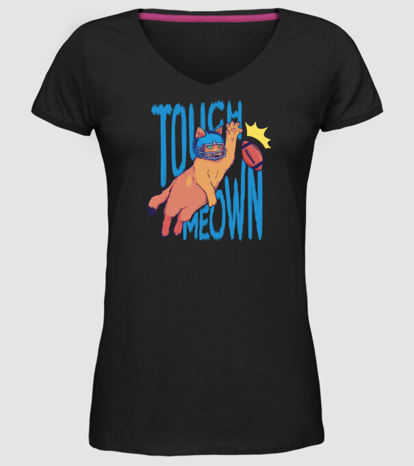 Touch Meow model negru pe tricou