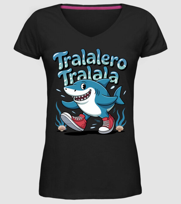 Tralalero Tralala drăguț model negru pe tricou