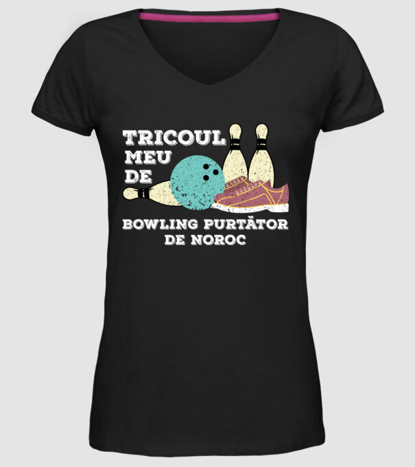 tricoul meu de bowling purtător de noroc model negru pe tricou