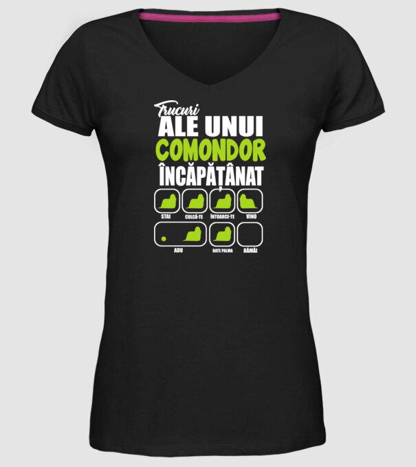 trucuri ale unui comondor încăpățânat stai, culcă-te, întoarce-te, vino, adu, bate palma, rămâi model negru pe tricou