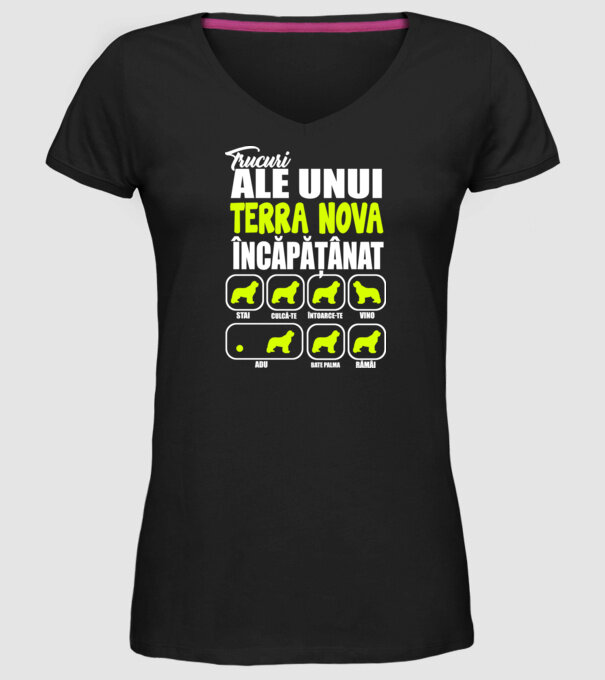 trucuri ale unui Terra Nova încăpățânat stai, culcă-te, întoarce-te, vino, adu, bate palma, rămâi model negru pe tricou