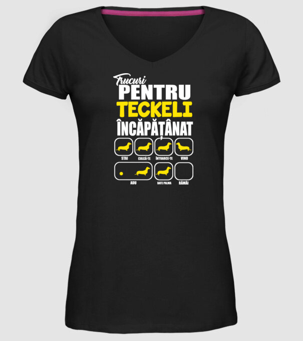 trucuri pentru Teckeli încăpățânați stai culcă-te întoarce-te vino adu bate palma rămâi model negru pe tricou