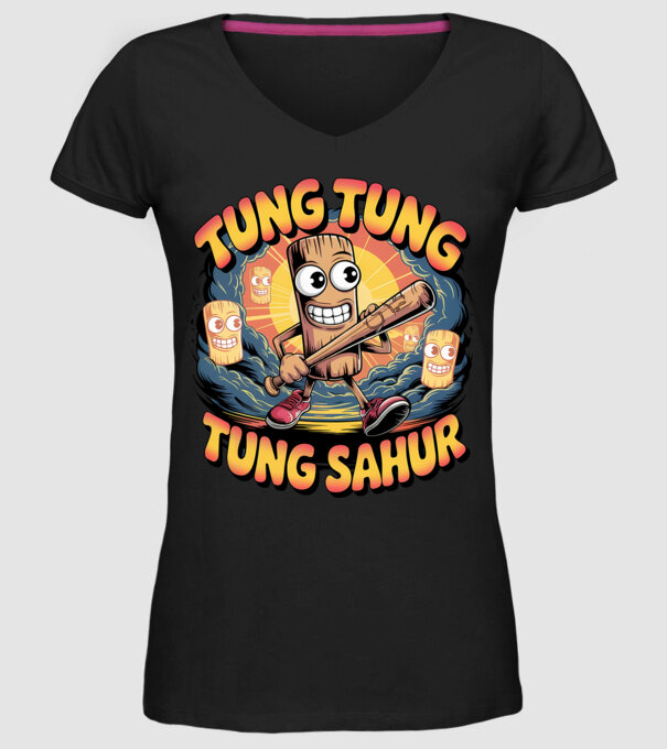 Tung Tung Tung Sahur Retro model negru pe tricou