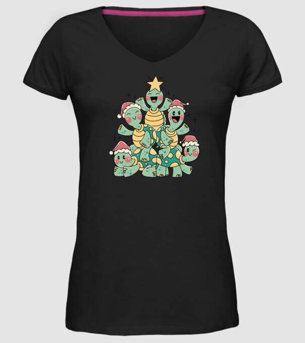 Turtle christmas tree model negru pe tricou