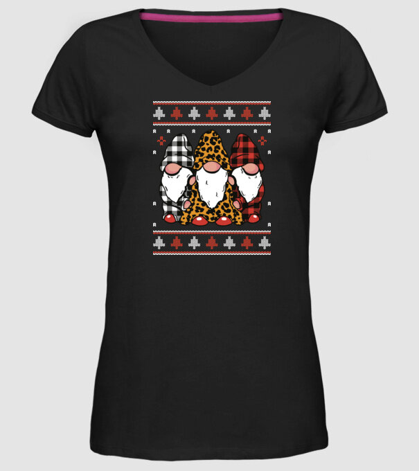 Ugly sweater gnomes model negru pe tricou