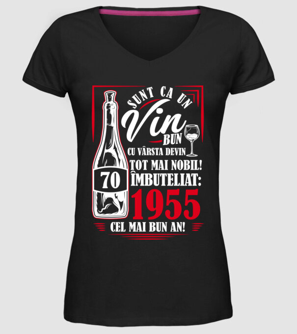 Un Vin Bun 1955 - Negru model negru pe tricou