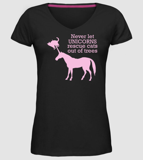 unicorn cat model negru pe tricou
