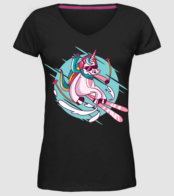 Unicorn ski model negru pe tricou