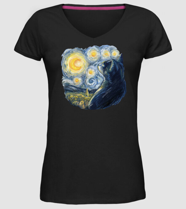 Van Gogh cat model negru pe tricou