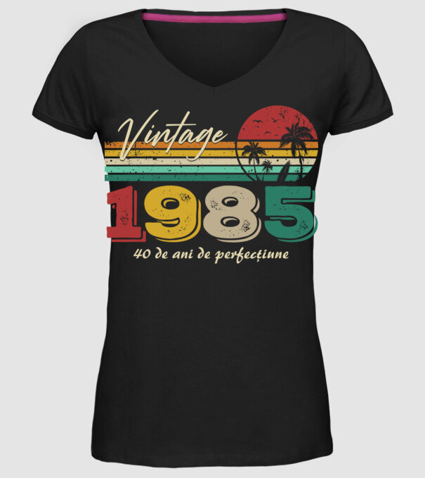 VINTAGE 1985 model negru pe tricou