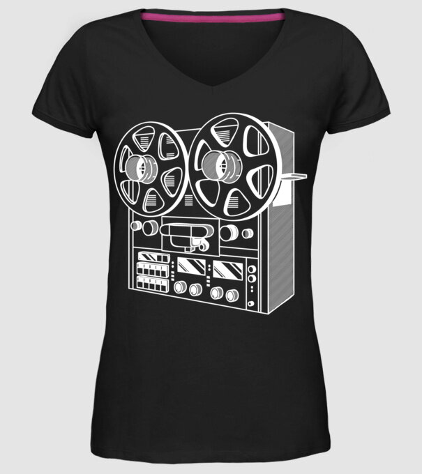 Vintage Reel to Reel Recorder model negru pe tricou