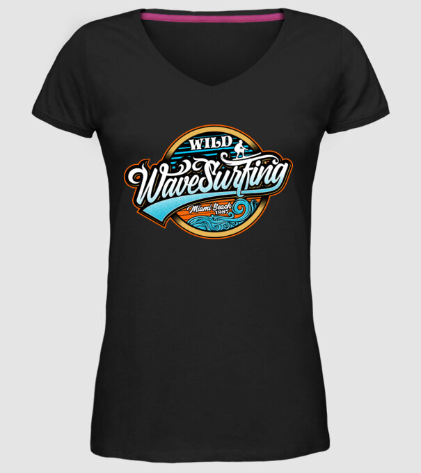 WaveSurfing model negru pe tricou