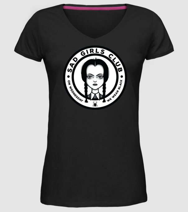 WEDNESDAY Sad Girls Club model negru pe tricou