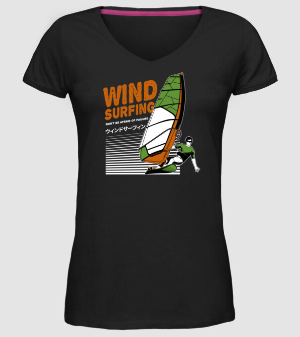 Wind Surf model negru pe tricou