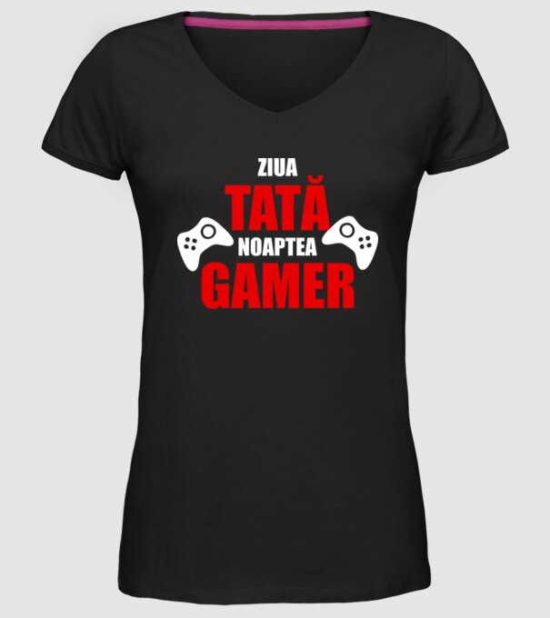 ziua tată noaptea gamer model negru pe tricou